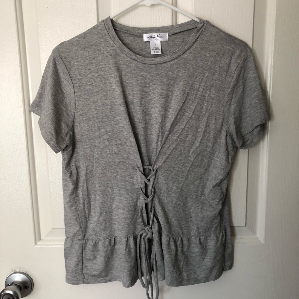 Gray Lace up Blouse